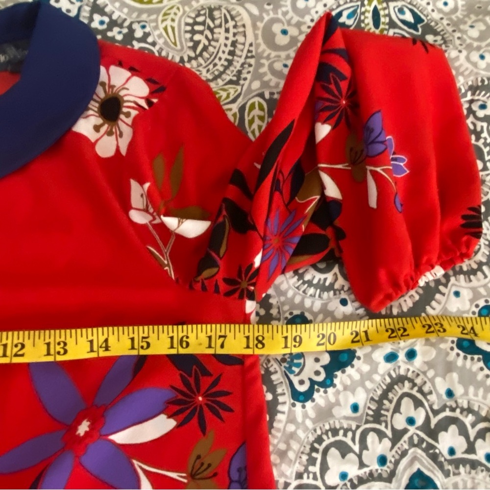 Modcloth Red Dress with Peter Pan Navy Collar Small - Picture 5 of 7